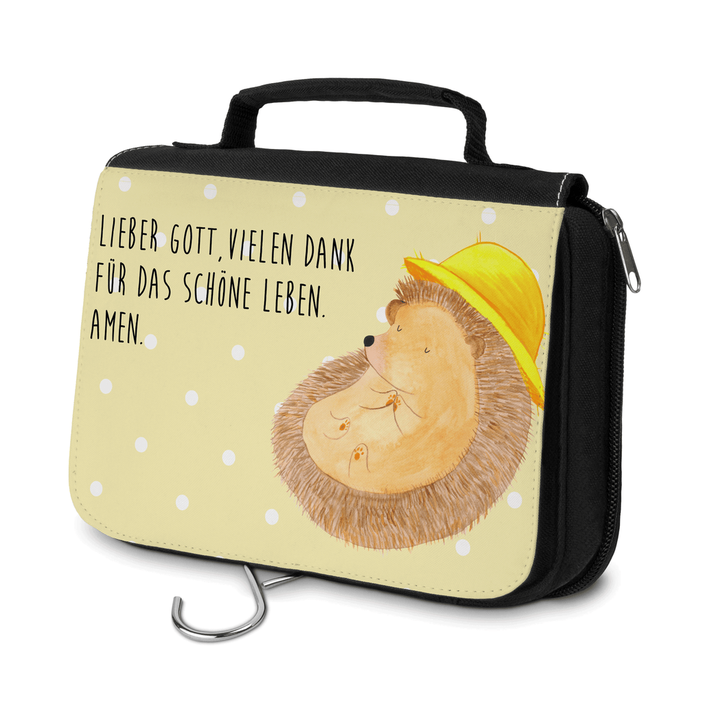 Kulturbeutel Igel betet Kulturbeutel, Zum Aufhängen, Waschtasche, Kosmetiktasche, Damen, Herren, Aufbewahrungstasche, Schminktasche, Kosmetikbeutel, Organizer, Kulturtasche, Schminkutensil, Tiermotive, Gute Laune, lustige Sprüche, Tiere, Igel, Igel mit Hut, Sonnenhut, Gott, Amen, beten, Leben, Dankbarkeit, Dankbar sein, dankbar, genießen