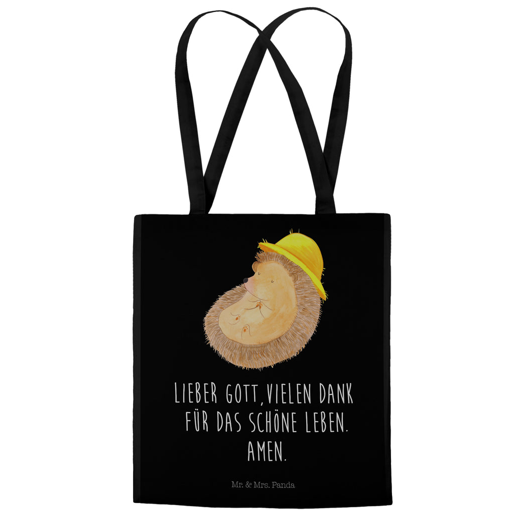 Tragetasche Igel betet Beuteltasche, Beutel, Einkaufstasche, Jutebeutel, Stoffbeutel, Tiermotive, Gute Laune, lustige Sprüche, Tiere, Igel, Igel mit Hut, Sonnenhut, Gott, Amen, beten, Leben, Dankbarkeit, Dankbar sein, dankbar, genießen