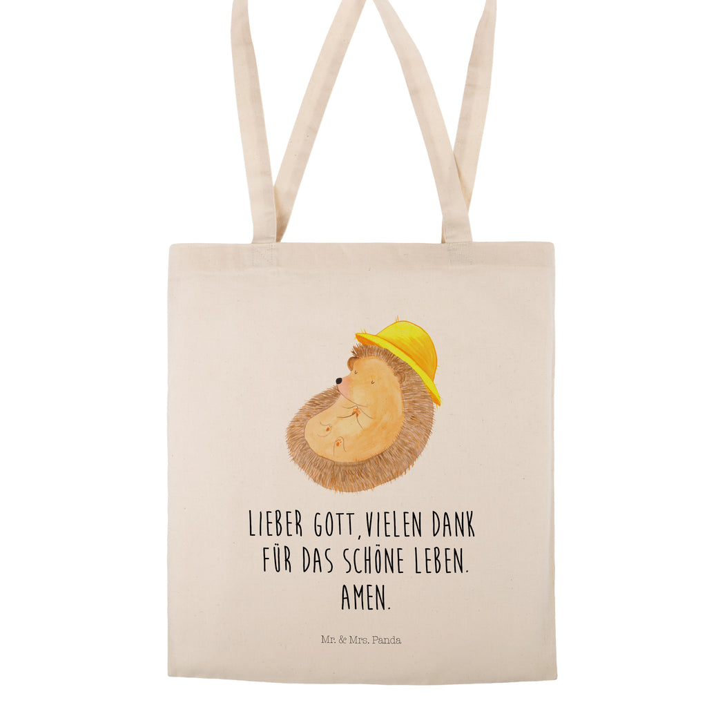 Tragetasche Igel betet Beuteltasche, Beutel, Einkaufstasche, Jutebeutel, Stoffbeutel, Tiermotive, Gute Laune, lustige Sprüche, Tiere, Igel, Igel mit Hut, Sonnenhut, Gott, Amen, beten, Leben, Dankbarkeit, Dankbar sein, dankbar, genießen
