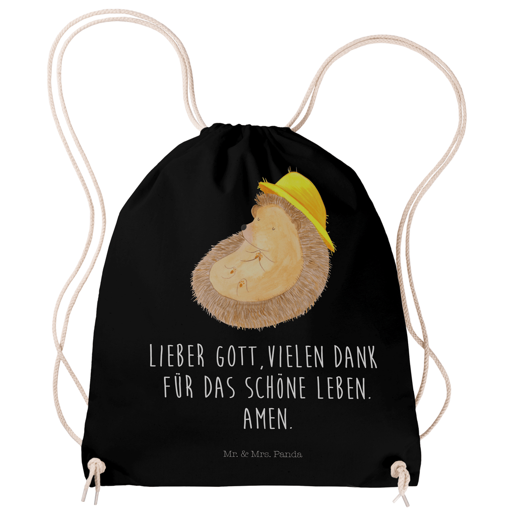 Sportbeutel Igel betet Turnbeutel, Beutel, Sporttasche, Tasche, Stoffbeutel, Tiermotive, Gute Laune, lustige Sprüche, Tiere, Igel, Igel mit Hut, Sonnenhut, Gott, Amen, beten, Leben, Dankbarkeit, Dankbar sein, dankbar, genießen