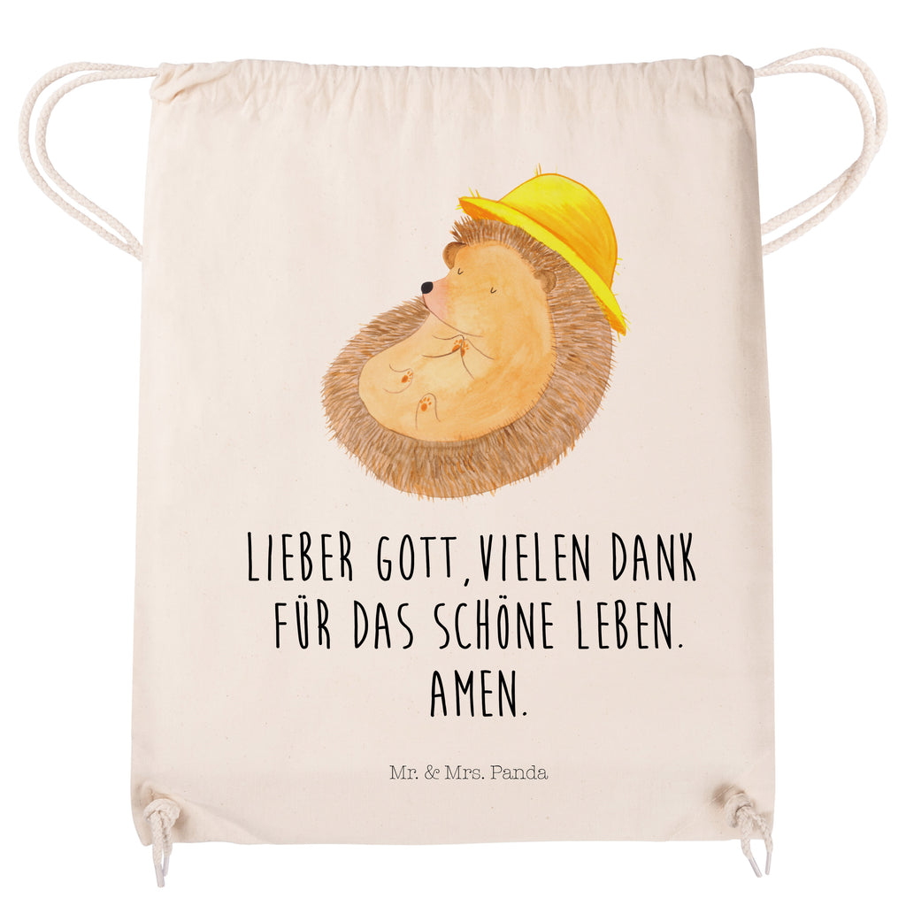 Sportbeutel Igel betet Turnbeutel, Beutel, Sporttasche, Tasche, Stoffbeutel, Tiermotive, Gute Laune, lustige Sprüche, Tiere, Igel, Igel mit Hut, Sonnenhut, Gott, Amen, beten, Leben, Dankbarkeit, Dankbar sein, dankbar, genießen