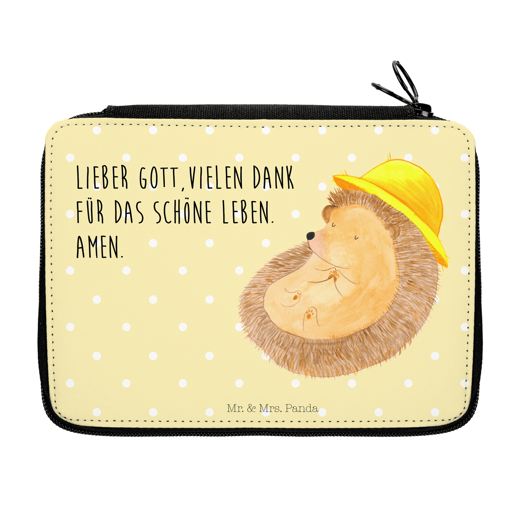 Federmappe Igel betet Federmappe, Stiftetasche, Stifte Etui, Schule, Einschulung, Geschenk, Kind, Schüler, Schülerin, Stifterolle, Federmäppchen, Motiv, Grundschule, Federmäppchen bedruckt, Büro Stifte Etui, Bestückte Federmappe, Kinder Federmappe, Federmappe Einschulung, Tiermotive, Gute Laune, lustige Sprüche, Tiere, Igel, Igel mit Hut, Sonnenhut, Gott, Amen, beten, Leben, Dankbarkeit, Dankbar sein, dankbar, genießen