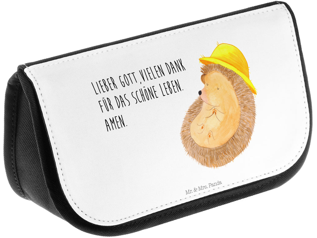 Kosmetiktasche Igel betet Kosmetikbeutel, Kulturtasche, Kulturbeutel, Schminktasche, Make-Up Tasche, Tiermotive, Gute Laune, lustige Sprüche, Tiere, Igel, Igel mit Hut, Sonnenhut, Gott, Amen, beten, Leben, Dankbarkeit, Dankbar sein, dankbar, genießen
