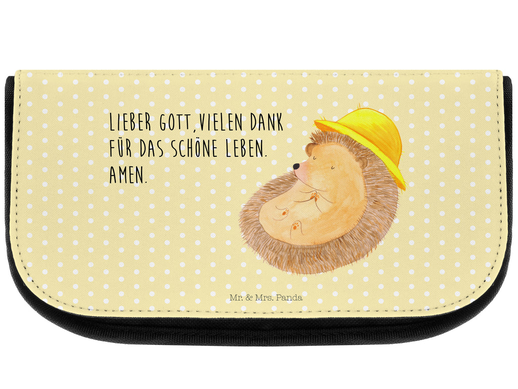 Kosmetiktasche Igel betet Kosmetikbeutel, Kulturtasche, Kulturbeutel, Schminktasche, Make-Up Tasche, Tiermotive, Gute Laune, lustige Sprüche, Tiere, Igel, Igel mit Hut, Sonnenhut, Gott, Amen, beten, Leben, Dankbarkeit, Dankbar sein, dankbar, genießen