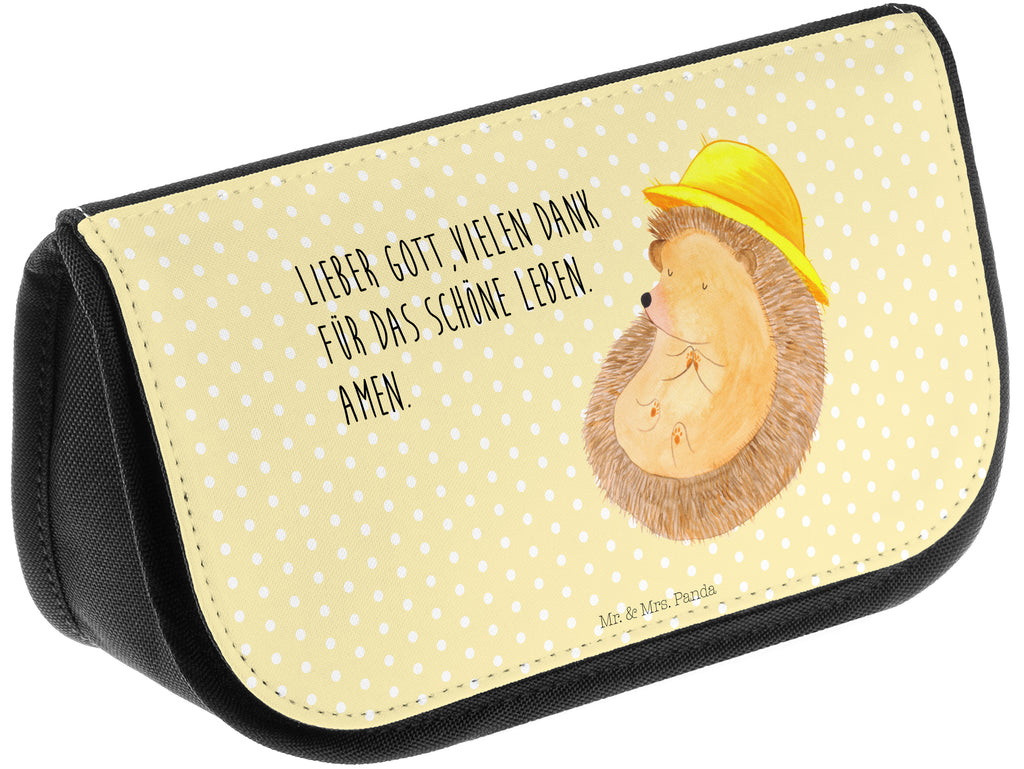 Kosmetiktasche Igel betet Kosmetikbeutel, Kulturtasche, Kulturbeutel, Schminktasche, Make-Up Tasche, Tiermotive, Gute Laune, lustige Sprüche, Tiere, Igel, Igel mit Hut, Sonnenhut, Gott, Amen, beten, Leben, Dankbarkeit, Dankbar sein, dankbar, genießen