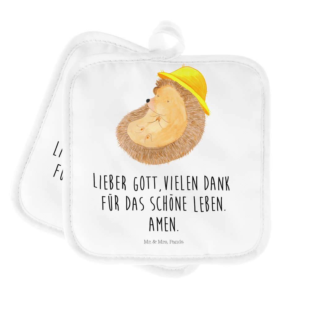 2er Set Topflappen  Igel betet Topflappen, Topfuntersetzer, Ofenhandschuh, Topflappen Set, Topflappen lustig, Topflappen mit Spruch, Tiermotive, Gute Laune, lustige Sprüche, Tiere, Igel, Igel mit Hut, Sonnenhut, Gott, Amen, beten, Leben, Dankbarkeit, Dankbar sein, dankbar, genießen