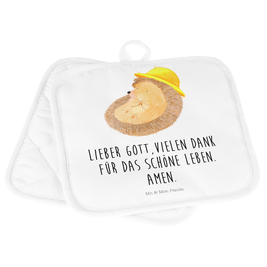 2er Set Topflappen  Igel betet Topflappen, Topfuntersetzer, Ofenhandschuh, Topflappen Set, Topflappen lustig, Topflappen mit Spruch, Tiermotive, Gute Laune, lustige Sprüche, Tiere, Igel, Igel mit Hut, Sonnenhut, Gott, Amen, beten, Leben, Dankbarkeit, Dankbar sein, dankbar, genießen