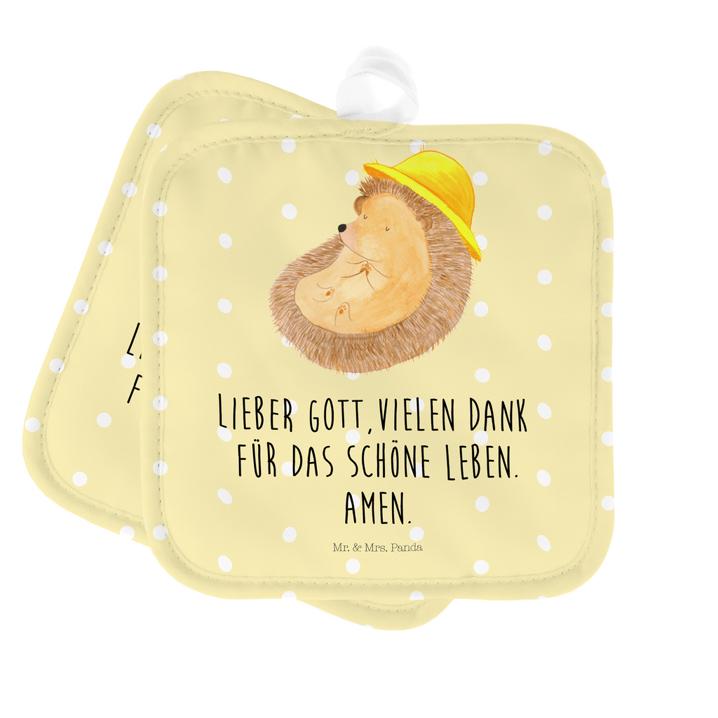 2er Set Topflappen  Igel betet Topflappen, Topfuntersetzer, Ofenhandschuh, Topflappen Set, Topflappen lustig, Topflappen mit Spruch, Tiermotive, Gute Laune, lustige Sprüche, Tiere, Igel, Igel mit Hut, Sonnenhut, Gott, Amen, beten, Leben, Dankbarkeit, Dankbar sein, dankbar, genießen