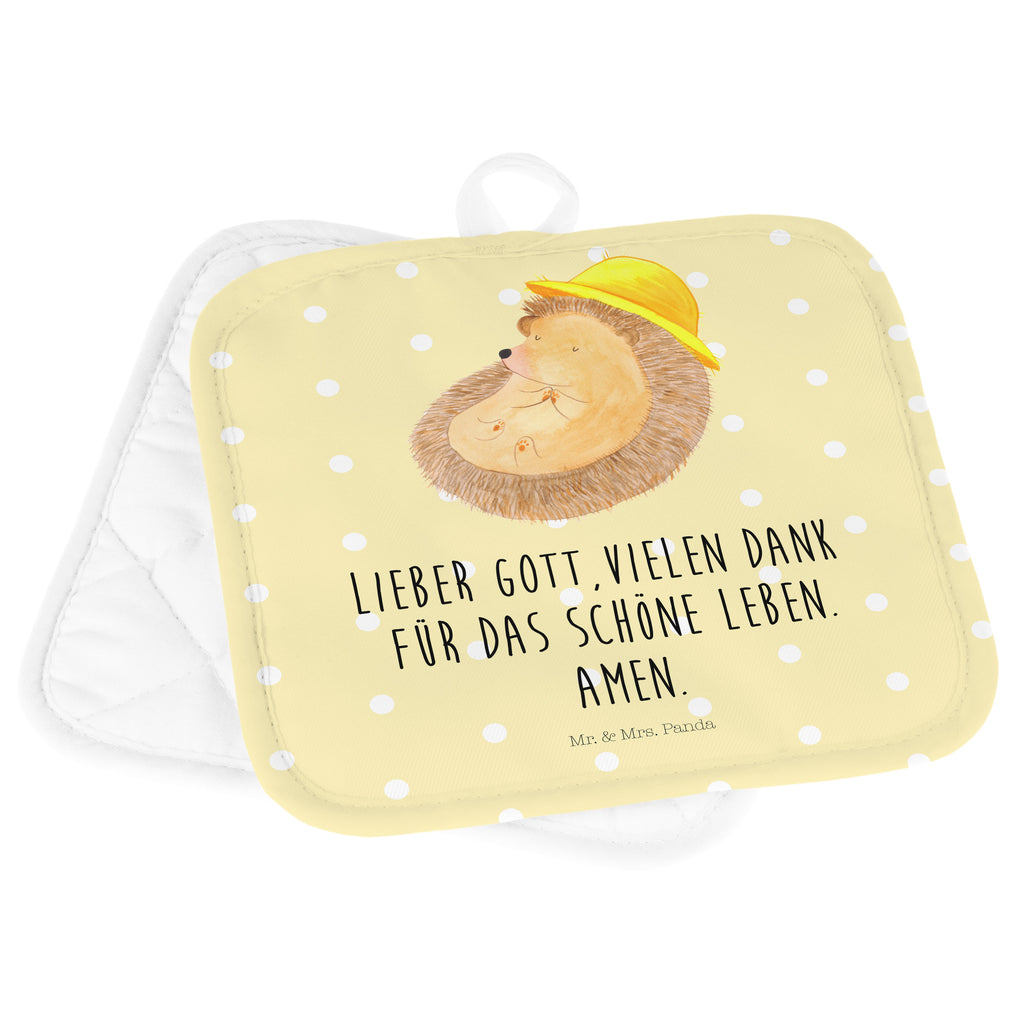 2er Set Topflappen  Igel betet Topflappen, Topfuntersetzer, Ofenhandschuh, Topflappen Set, Topflappen lustig, Topflappen mit Spruch, Tiermotive, Gute Laune, lustige Sprüche, Tiere, Igel, Igel mit Hut, Sonnenhut, Gott, Amen, beten, Leben, Dankbarkeit, Dankbar sein, dankbar, genießen