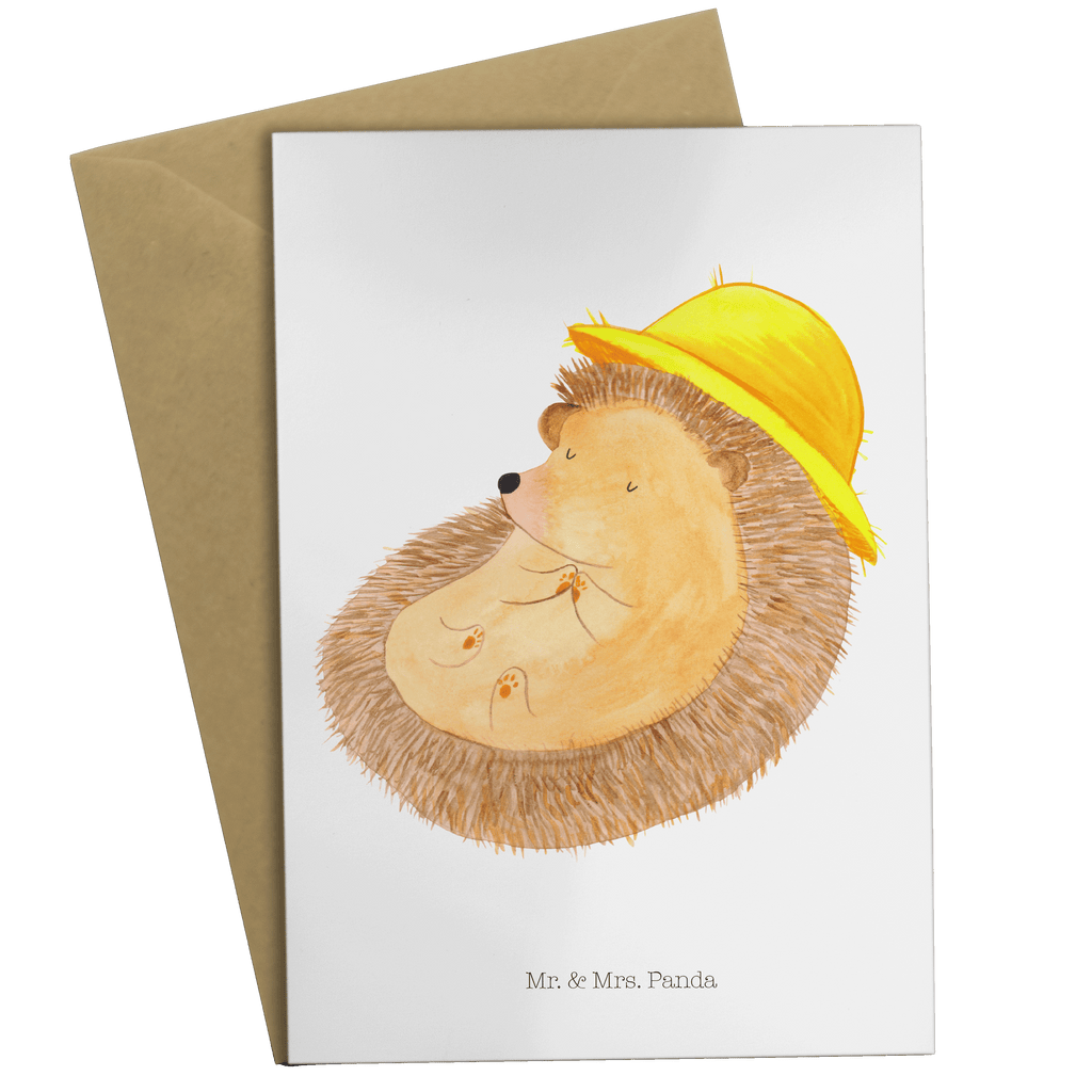 Grußkarte Igel betet Klappkarte, Einladungskarte, Glückwunschkarte, Hochzeitskarte, Geburtstagskarte, Karte, Tiermotive, Gute Laune, lustige Sprüche, Tiere, Igel, Igel mit Hut, Sonnenhut, Gott, Amen, beten, Leben, Dankbarkeit, Dankbar sein, dankbar, genießen