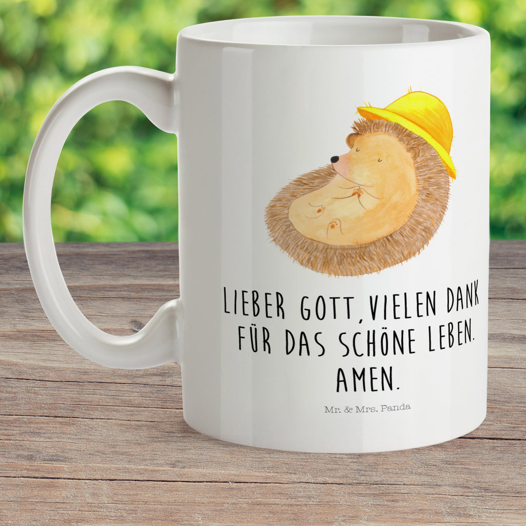 Kindertasse Igel betet Kunststoff Tasse, Kindergarten, Tasse, Trinkbecher, Camping Becher, Kaffeetasse, Kunststoffbecher, Kindergartenbecher, Outdoorgeschirr, Kunststoffgeschirr, Reisebecher, Reisetasse, Kinderbecher, Tiermotive, Gute Laune, lustige Sprüche, Tiere, Igel, Igel mit Hut, Sonnenhut, Gott, Amen, beten, Leben, Dankbarkeit, Dankbar sein, dankbar, genießen