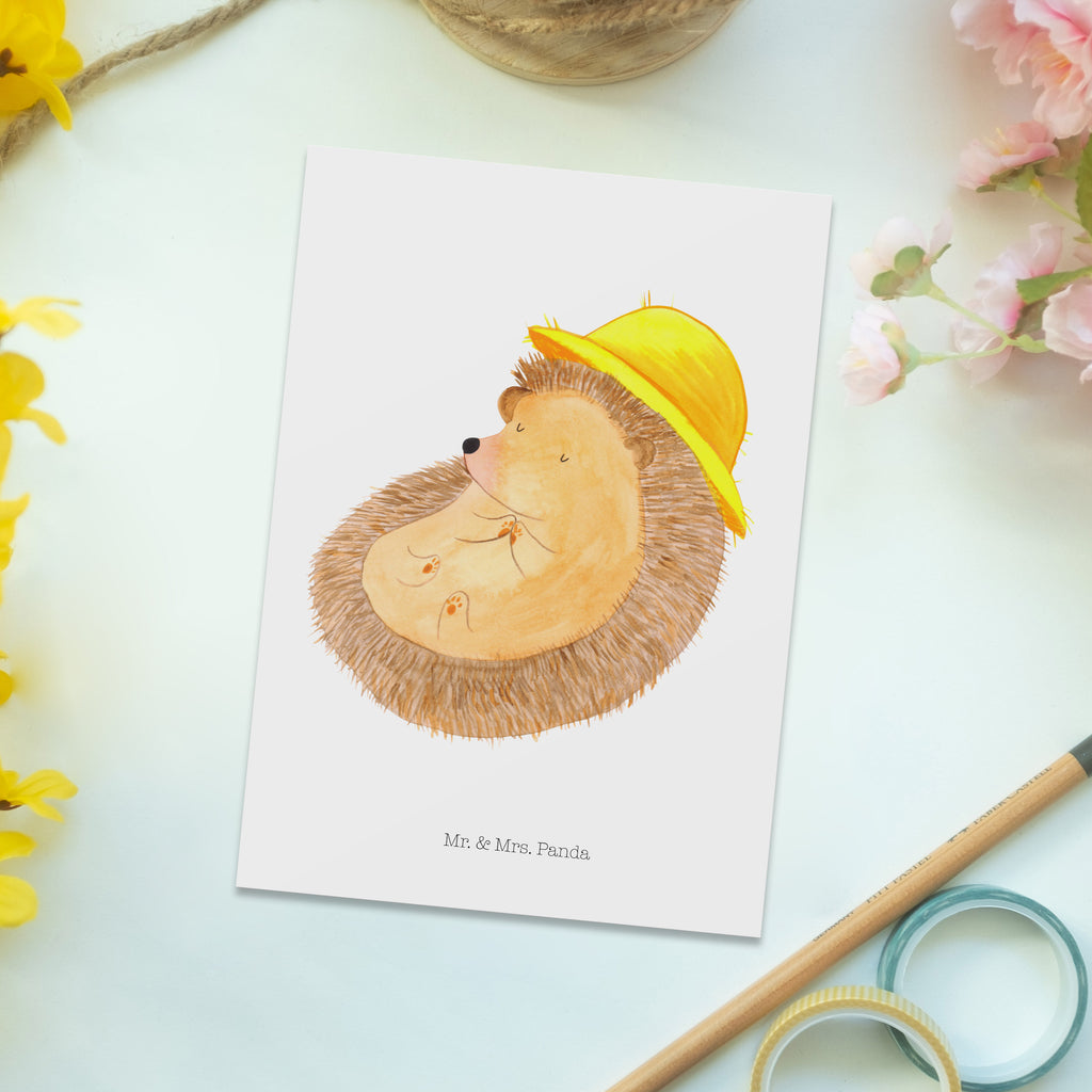 Postkarte Igel betet Geschenkkarte, Grußkarte, Karte, Einladung, Ansichtskarte, Geburtstagskarte, Einladungskarte, Dankeskarte, Tiermotive, Gute Laune, lustige Sprüche, Tiere, Igel, Igel mit Hut, Sonnenhut, Gott, Amen, beten, Leben, Dankbarkeit, Dankbar sein, dankbar, genießen