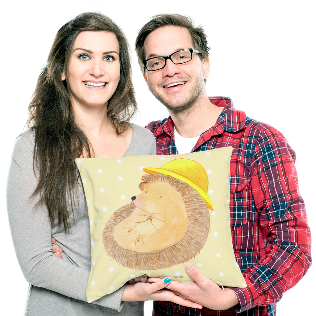 40x40 Kissen Igel betet Kissenhülle, Kopfkissen, Sofakissen, Dekokissen, Motivkissen, Tiermotive, Gute Laune, lustige Sprüche, Tiere, Igel, Igel mit Hut, Sonnenhut, Gott, Amen, beten, Leben, Dankbarkeit, Dankbar sein, dankbar, genießen