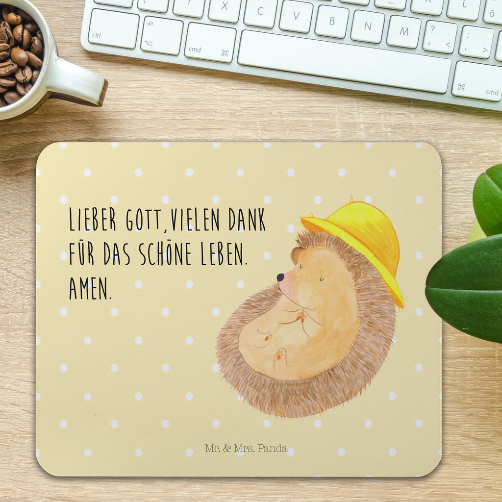 Mauspad Igel betet Mousepad, Computer zubehör, Büroausstattung, PC Zubehör, Arbeitszimmer, Mauspad, Einzigartiges Mauspad, Designer Mauspad, Tiermotive, Gute Laune, lustige Sprüche, Tiere, Igel, Igel mit Hut, Sonnenhut, Gott, Amen, beten, Leben, Dankbarkeit, Dankbar sein, dankbar, genießen