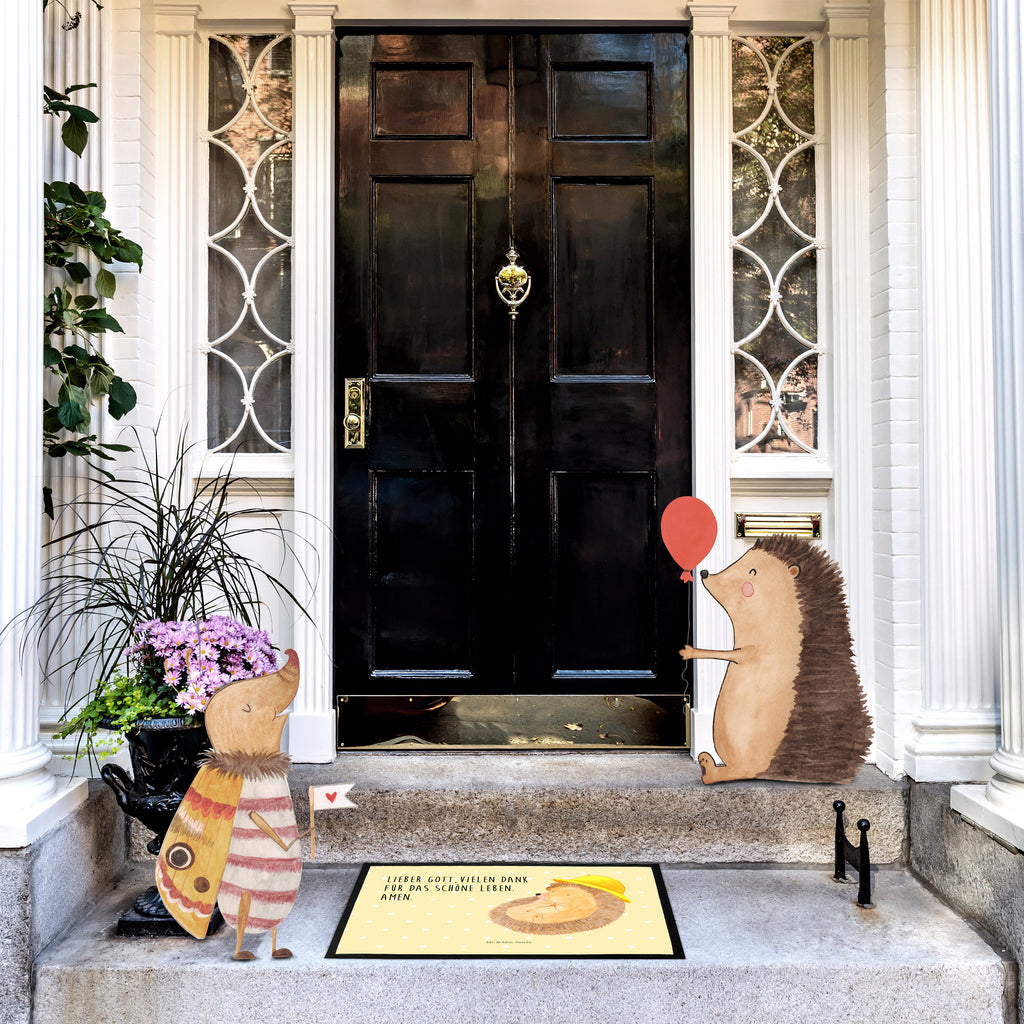 Fußmatte Igel betet Igel, Igel mit Hut, Sonnenhut, Gott, Amen, beten, Leben, Dankbarkeit, Dankbar sein, dankbar, genießen Türvorleger, Schmutzmatte, Fußabtreter, Matte, Schmutzfänger, Fußabstreifer, Schmutzfangmatte, Türmatte, Motivfußmatte,  Haustürmatte, Vorleger  süße Tiermotive, gute Laune, lustige Sprüche, Tiere