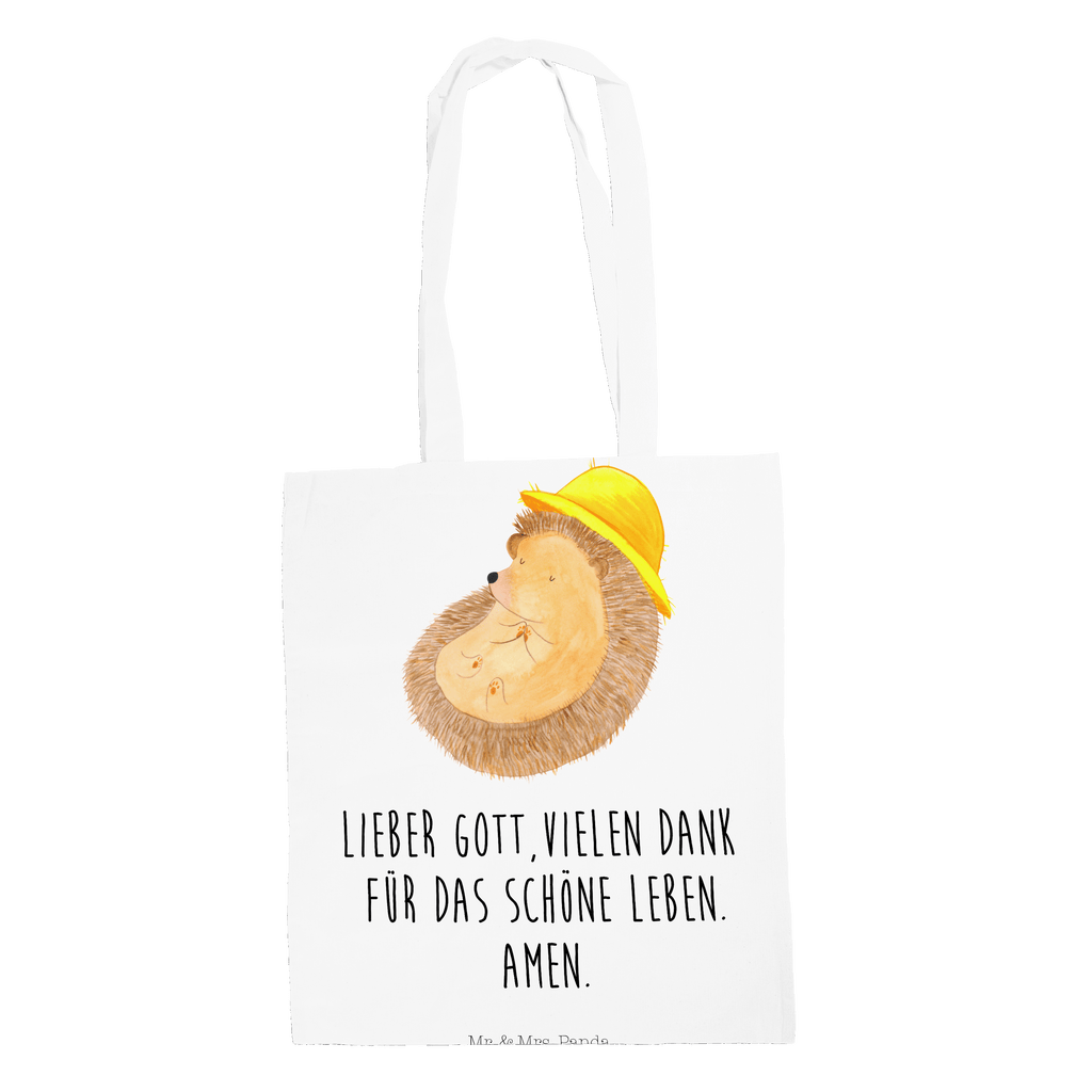 Tragetasche Igel betet Beuteltasche, Beutel, Einkaufstasche, Jutebeutel, Stoffbeutel, Tiermotive, Gute Laune, lustige Sprüche, Tiere, Igel, Igel mit Hut, Sonnenhut, Gott, Amen, beten, Leben, Dankbarkeit, Dankbar sein, dankbar, genießen