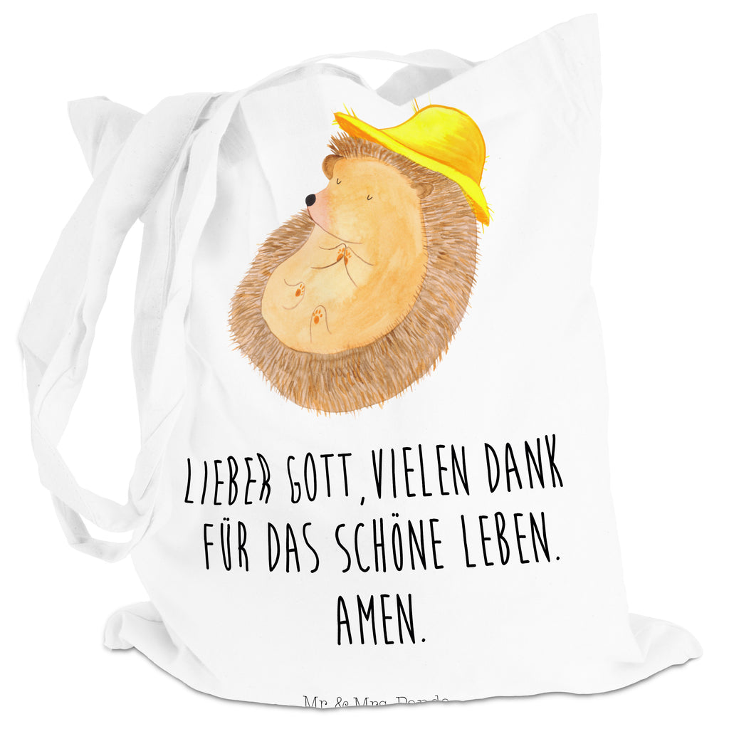 Tragetasche Igel betet Beuteltasche, Beutel, Einkaufstasche, Jutebeutel, Stoffbeutel, Tiermotive, Gute Laune, lustige Sprüche, Tiere, Igel, Igel mit Hut, Sonnenhut, Gott, Amen, beten, Leben, Dankbarkeit, Dankbar sein, dankbar, genießen