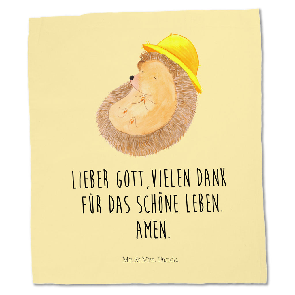 Tragetasche Igel betet Beuteltasche, Beutel, Einkaufstasche, Jutebeutel, Stoffbeutel, Tiermotive, Gute Laune, lustige Sprüche, Tiere, Igel, Igel mit Hut, Sonnenhut, Gott, Amen, beten, Leben, Dankbarkeit, Dankbar sein, dankbar, genießen