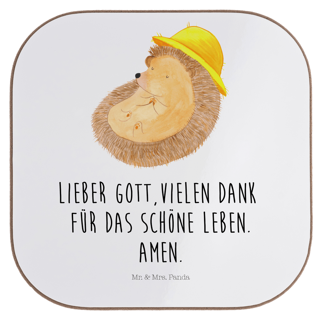 Quadratische Untersetzer Igel betet Bierdeckel, Glasuntersetzer, Untersetzer Gläser, Getränkeuntersetzer, Tiermotive, Gute Laune, lustige Sprüche, Tiere, Igel, Igel mit Hut, Sonnenhut, Gott, Amen, beten, Leben, Dankbarkeit, Dankbar sein, dankbar, genießen