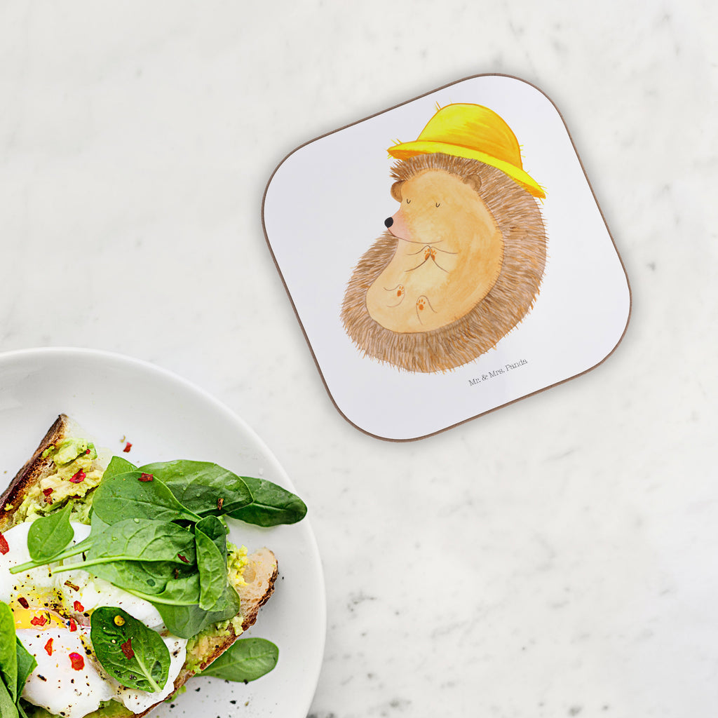 Quadratische Untersetzer Igel betet Bierdeckel, Glasuntersetzer, Untersetzer Gläser, Getränkeuntersetzer, Tiermotive, Gute Laune, lustige Sprüche, Tiere, Igel, Igel mit Hut, Sonnenhut, Gott, Amen, beten, Leben, Dankbarkeit, Dankbar sein, dankbar, genießen