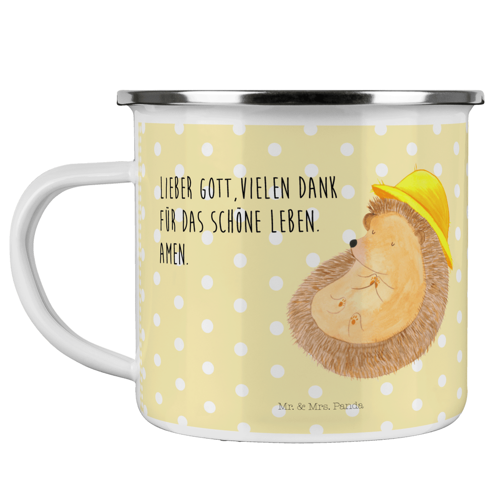 Camping Emaille Tasse Igel betet Campingtasse, Trinkbecher, Metalltasse, Outdoor Tasse, Emaille Trinkbecher, Blechtasse Outdoor, Emaille Campingbecher, Edelstahl Trinkbecher, Metalltasse für Camping, Kaffee Blechtasse, Camping Tasse Metall, Tiermotive, Gute Laune, lustige Sprüche, Tiere, Igel, Igel mit Hut, Sonnenhut, Gott, Amen, beten, Leben, Dankbarkeit, Dankbar sein, dankbar, genießen