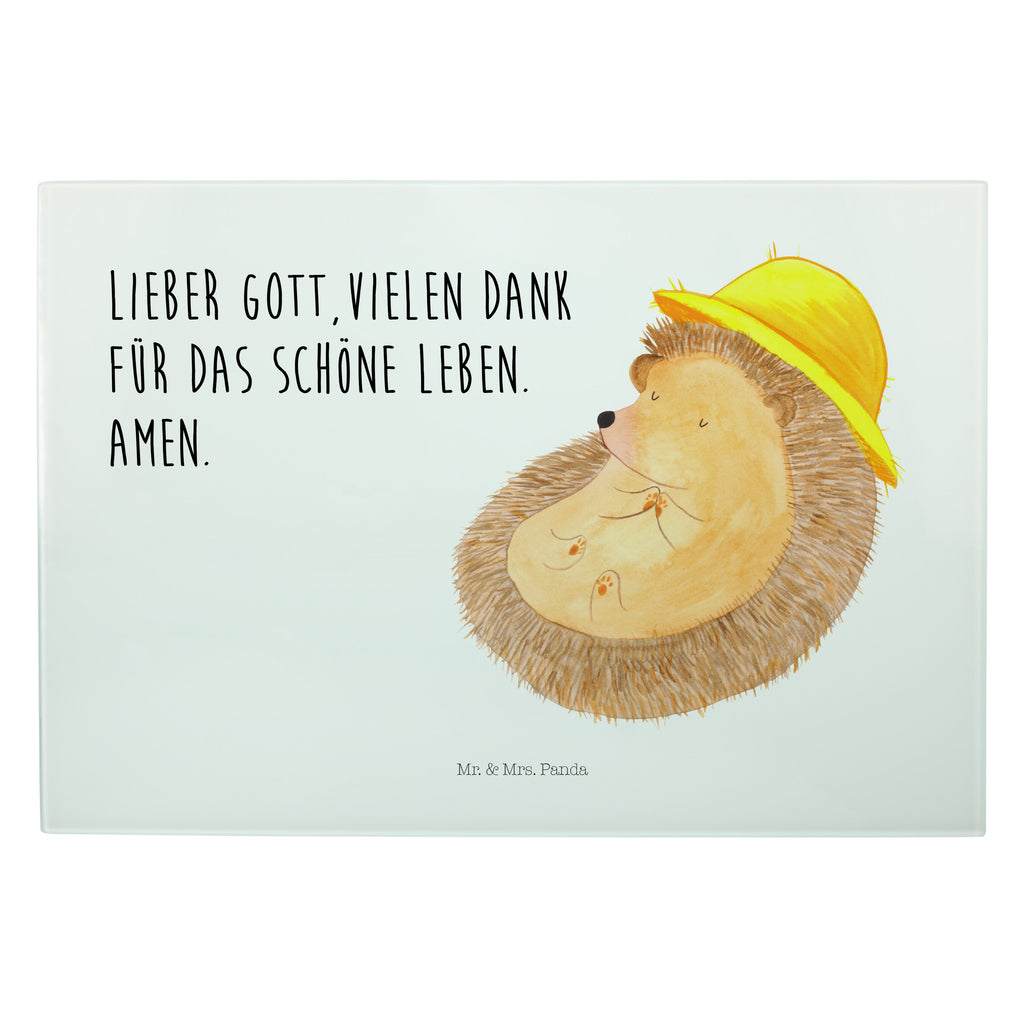 XL Glas Schneidbrett Igel betet Glasschneidebrett, Schneidebrett, Frühstücksbrett, Küche, Tiermotive, Gute Laune, lustige Sprüche, Tiere, Igel, Igel mit Hut, Sonnenhut, Gott, Amen, beten, Leben, Dankbarkeit, Dankbar sein, dankbar, genießen
