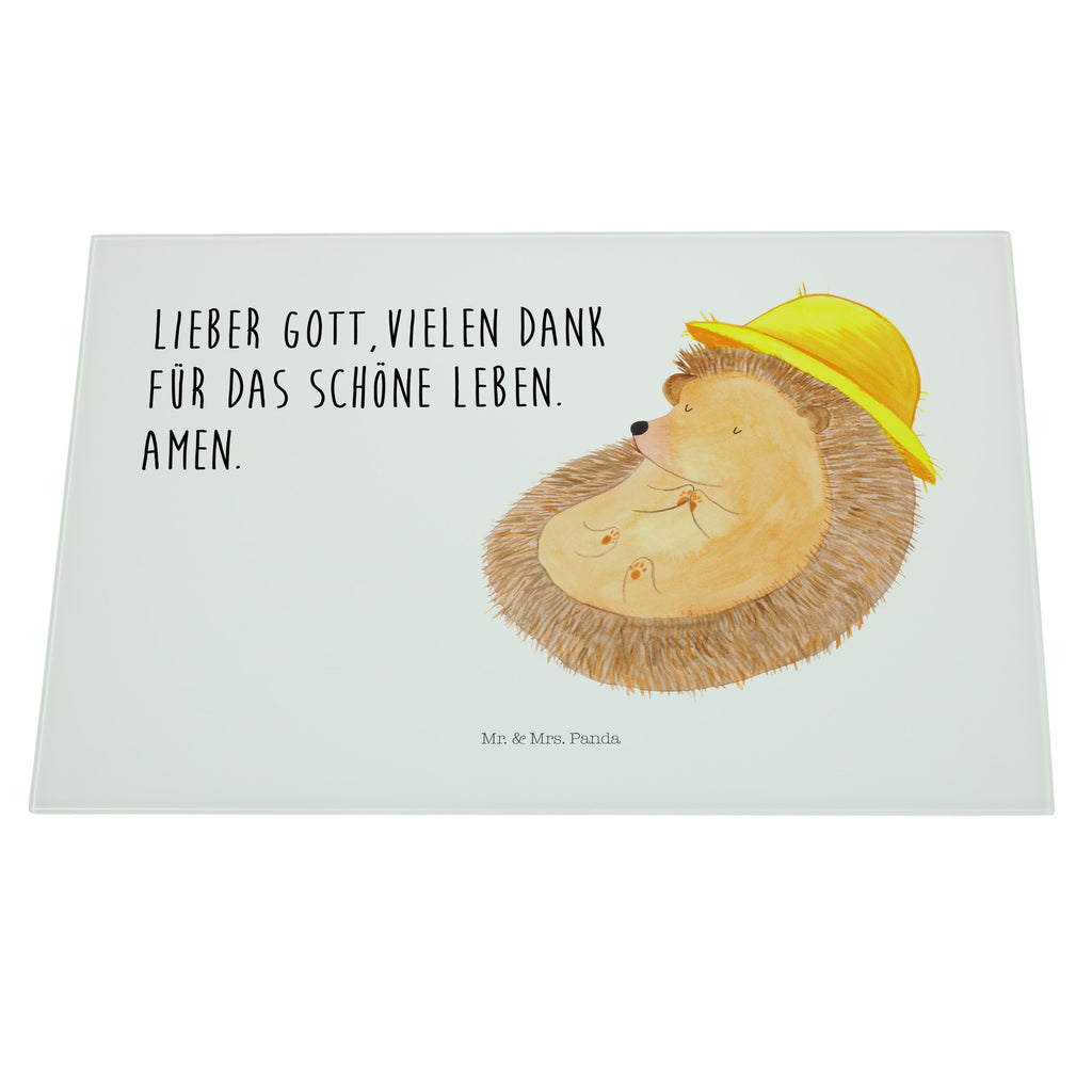 XL Glas Schneidbrett Igel betet Glasschneidebrett, Schneidebrett, Frühstücksbrett, Küche, Tiermotive, Gute Laune, lustige Sprüche, Tiere, Igel, Igel mit Hut, Sonnenhut, Gott, Amen, beten, Leben, Dankbarkeit, Dankbar sein, dankbar, genießen