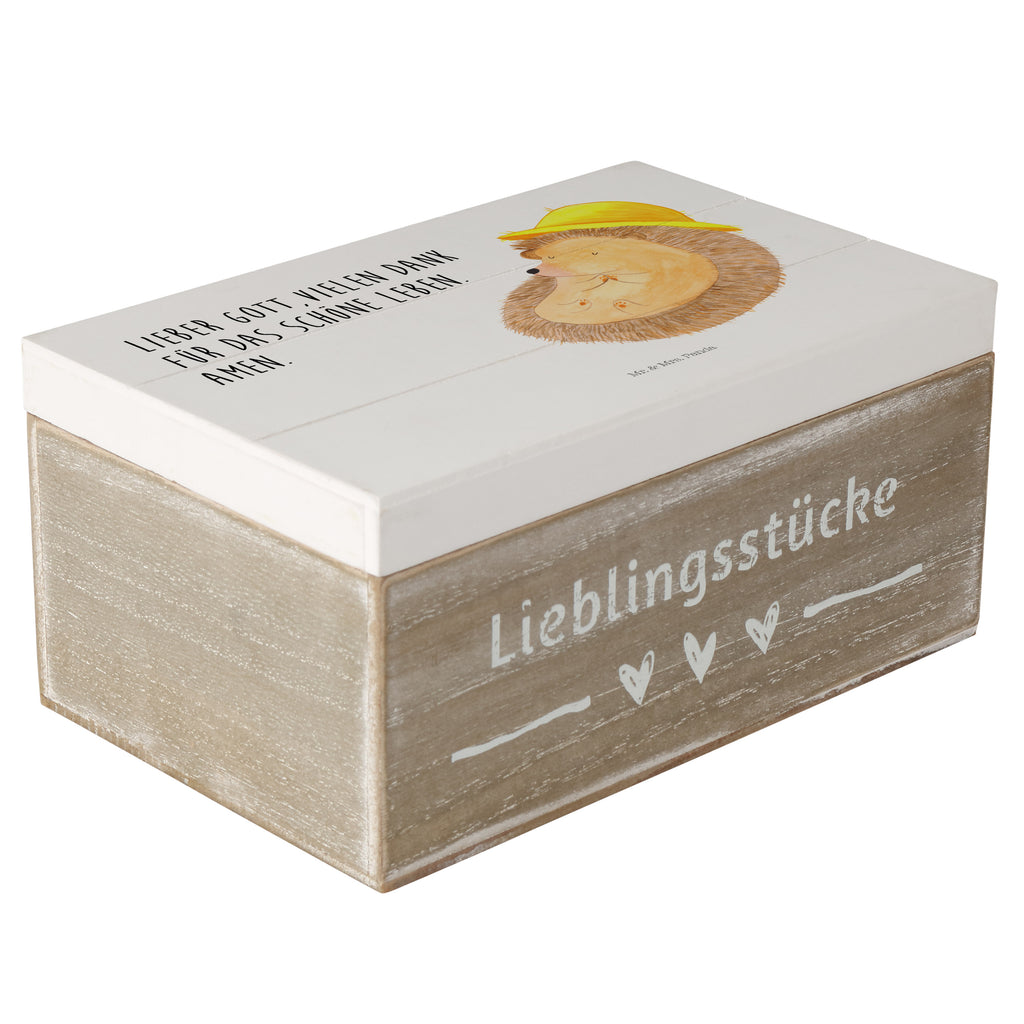 Holzkiste Igel betet Holzkiste, Kiste, Schatzkiste, Truhe, Schatulle, XXL, Erinnerungsbox, Erinnerungskiste, Dekokiste, Aufbewahrungsbox, Tiermotive, Gute Laune, lustige Sprüche, Tiere, Igel, Igel mit Hut, Sonnenhut, Gott, Amen, beten, Leben, Dankbarkeit, Dankbar sein, dankbar, genießen