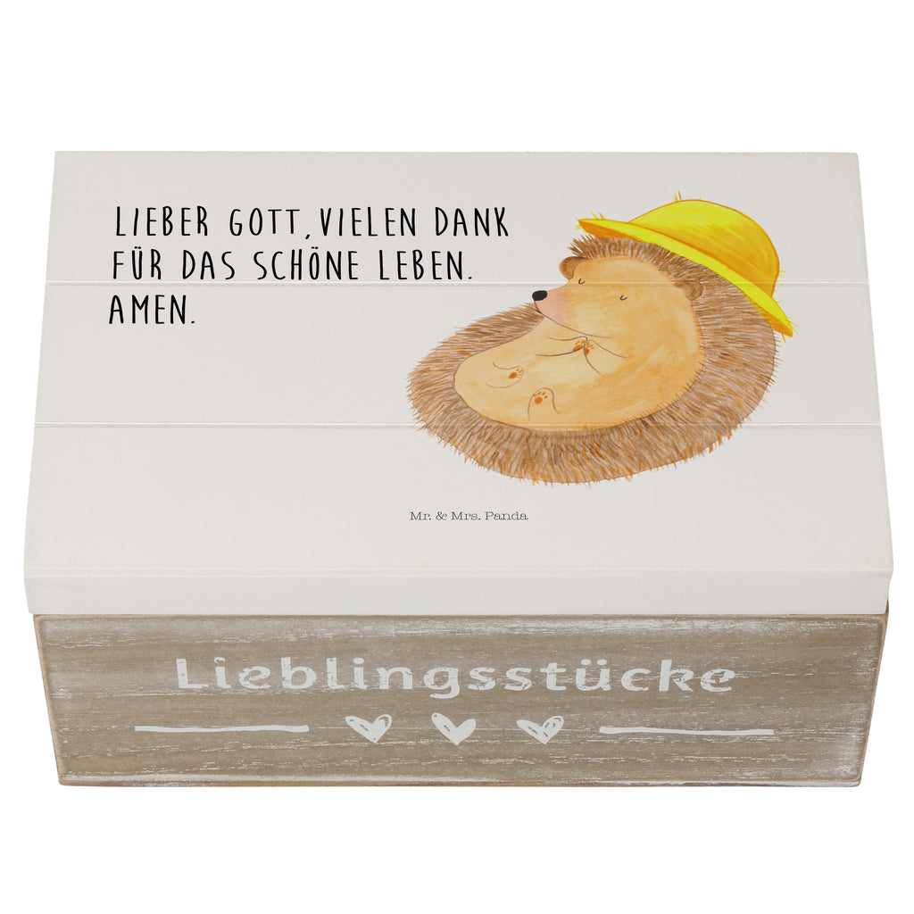 Holzkiste Igel betet Holzkiste, Kiste, Schatzkiste, Truhe, Schatulle, XXL, Erinnerungsbox, Erinnerungskiste, Dekokiste, Aufbewahrungsbox, Tiermotive, Gute Laune, lustige Sprüche, Tiere, Igel, Igel mit Hut, Sonnenhut, Gott, Amen, beten, Leben, Dankbarkeit, Dankbar sein, dankbar, genießen