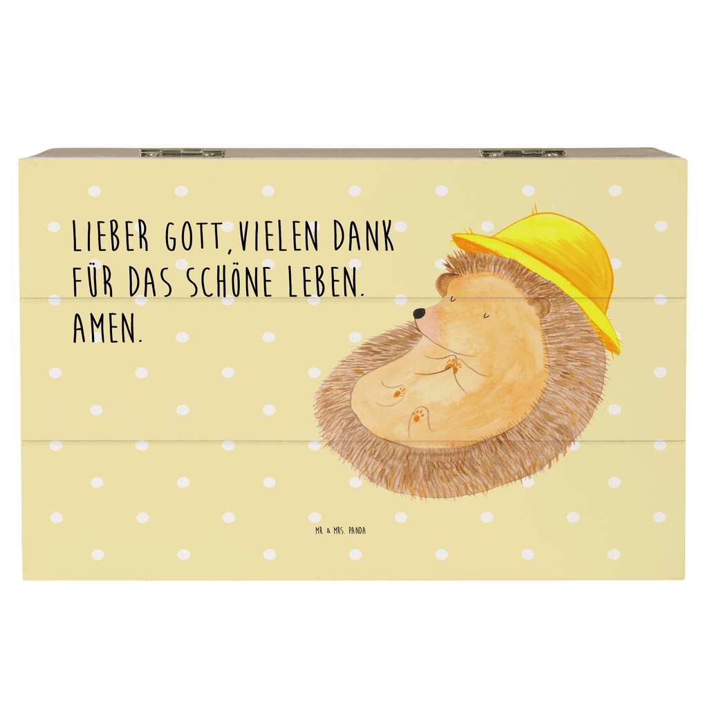Holzkiste Igel betet Holzkiste, Kiste, Schatzkiste, Truhe, Schatulle, XXL, Erinnerungsbox, Erinnerungskiste, Dekokiste, Aufbewahrungsbox, Tiermotive, Gute Laune, lustige Sprüche, Tiere, Igel, Igel mit Hut, Sonnenhut, Gott, Amen, beten, Leben, Dankbarkeit, Dankbar sein, dankbar, genießen