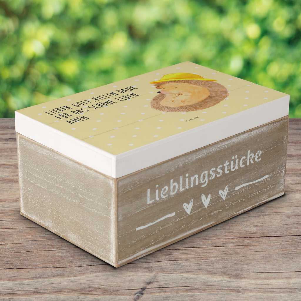 Holzkiste Igel betet Holzkiste, Kiste, Schatzkiste, Truhe, Schatulle, XXL, Erinnerungsbox, Erinnerungskiste, Dekokiste, Aufbewahrungsbox, Tiermotive, Gute Laune, lustige Sprüche, Tiere, Igel, Igel mit Hut, Sonnenhut, Gott, Amen, beten, Leben, Dankbarkeit, Dankbar sein, dankbar, genießen