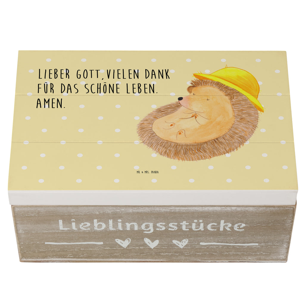 Holzkiste Igel betet Holzkiste, Kiste, Schatzkiste, Truhe, Schatulle, XXL, Erinnerungsbox, Erinnerungskiste, Dekokiste, Aufbewahrungsbox, Tiermotive, Gute Laune, lustige Sprüche, Tiere, Igel, Igel mit Hut, Sonnenhut, Gott, Amen, beten, Leben, Dankbarkeit, Dankbar sein, dankbar, genießen