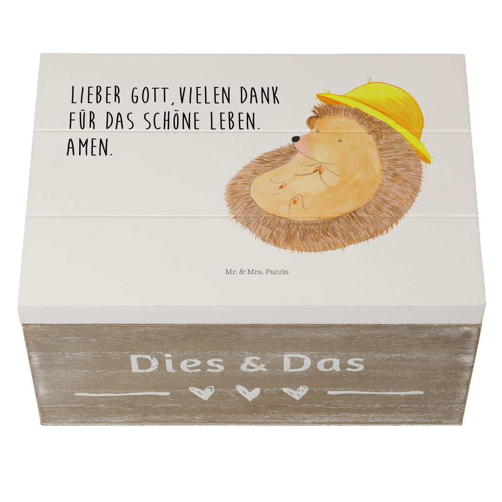 Holzkiste Igel betet Holzkiste, Kiste, Schatzkiste, Truhe, Schatulle, XXL, Erinnerungsbox, Erinnerungskiste, Dekokiste, Aufbewahrungsbox, Tiermotive, Gute Laune, lustige Sprüche, Tiere, Igel, Igel mit Hut, Sonnenhut, Gott, Amen, beten, Leben, Dankbarkeit, Dankbar sein, dankbar, genießen