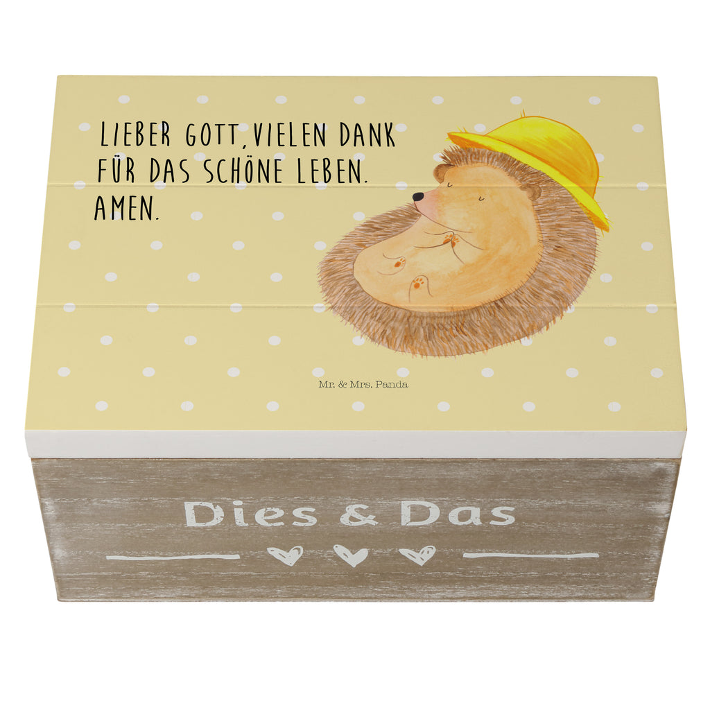 Holzkiste Igel betet Holzkiste, Kiste, Schatzkiste, Truhe, Schatulle, XXL, Erinnerungsbox, Erinnerungskiste, Dekokiste, Aufbewahrungsbox, Tiermotive, Gute Laune, lustige Sprüche, Tiere, Igel, Igel mit Hut, Sonnenhut, Gott, Amen, beten, Leben, Dankbarkeit, Dankbar sein, dankbar, genießen