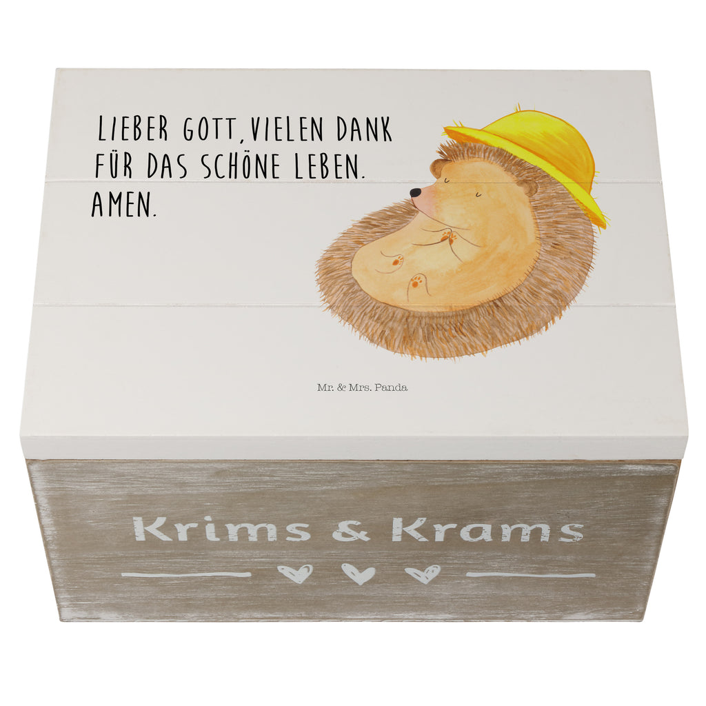 Holzkiste Igel betet Holzkiste, Kiste, Schatzkiste, Truhe, Schatulle, XXL, Erinnerungsbox, Erinnerungskiste, Dekokiste, Aufbewahrungsbox, Tiermotive, Gute Laune, lustige Sprüche, Tiere, Igel, Igel mit Hut, Sonnenhut, Gott, Amen, beten, Leben, Dankbarkeit, Dankbar sein, dankbar, genießen