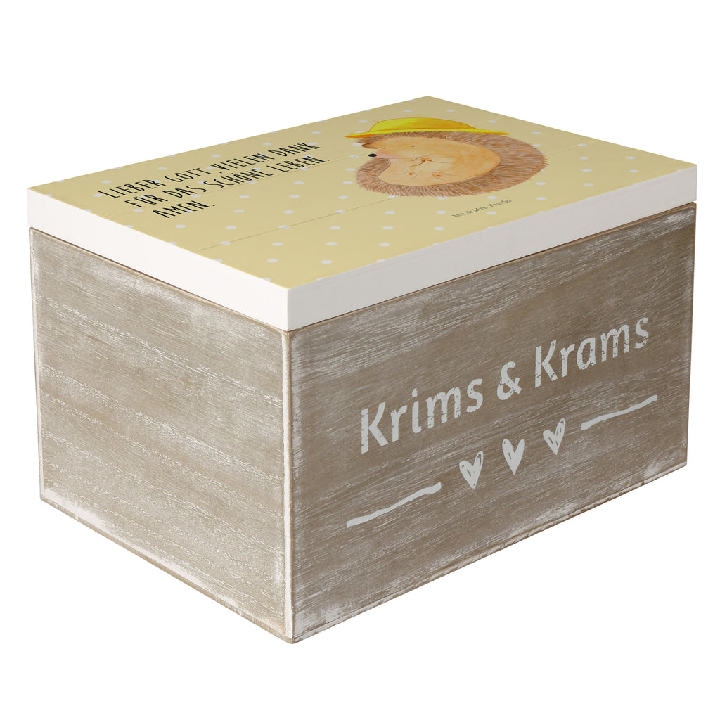 Holzkiste Igel betet Holzkiste, Kiste, Schatzkiste, Truhe, Schatulle, XXL, Erinnerungsbox, Erinnerungskiste, Dekokiste, Aufbewahrungsbox, Tiermotive, Gute Laune, lustige Sprüche, Tiere, Igel, Igel mit Hut, Sonnenhut, Gott, Amen, beten, Leben, Dankbarkeit, Dankbar sein, dankbar, genießen