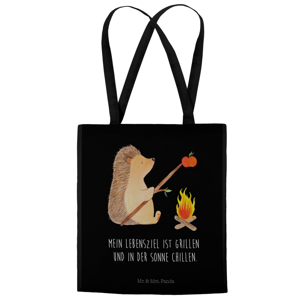 Tragetasche Igel grillt Beuteltasche, Beutel, Einkaufstasche, Jutebeutel, Stoffbeutel, Tiermotive, Gute Laune, lustige Sprüche, Tiere, Igel, Grillen, Ziele, Motivation, arbeitslos, Sinn des Lebens, Spruch