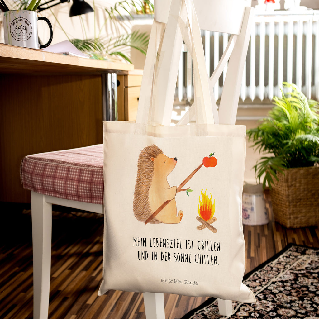 Tragetasche Igel grillt Beuteltasche, Beutel, Einkaufstasche, Jutebeutel, Stoffbeutel, Tiermotive, Gute Laune, lustige Sprüche, Tiere, Igel, Grillen, Ziele, Motivation, arbeitslos, Sinn des Lebens, Spruch