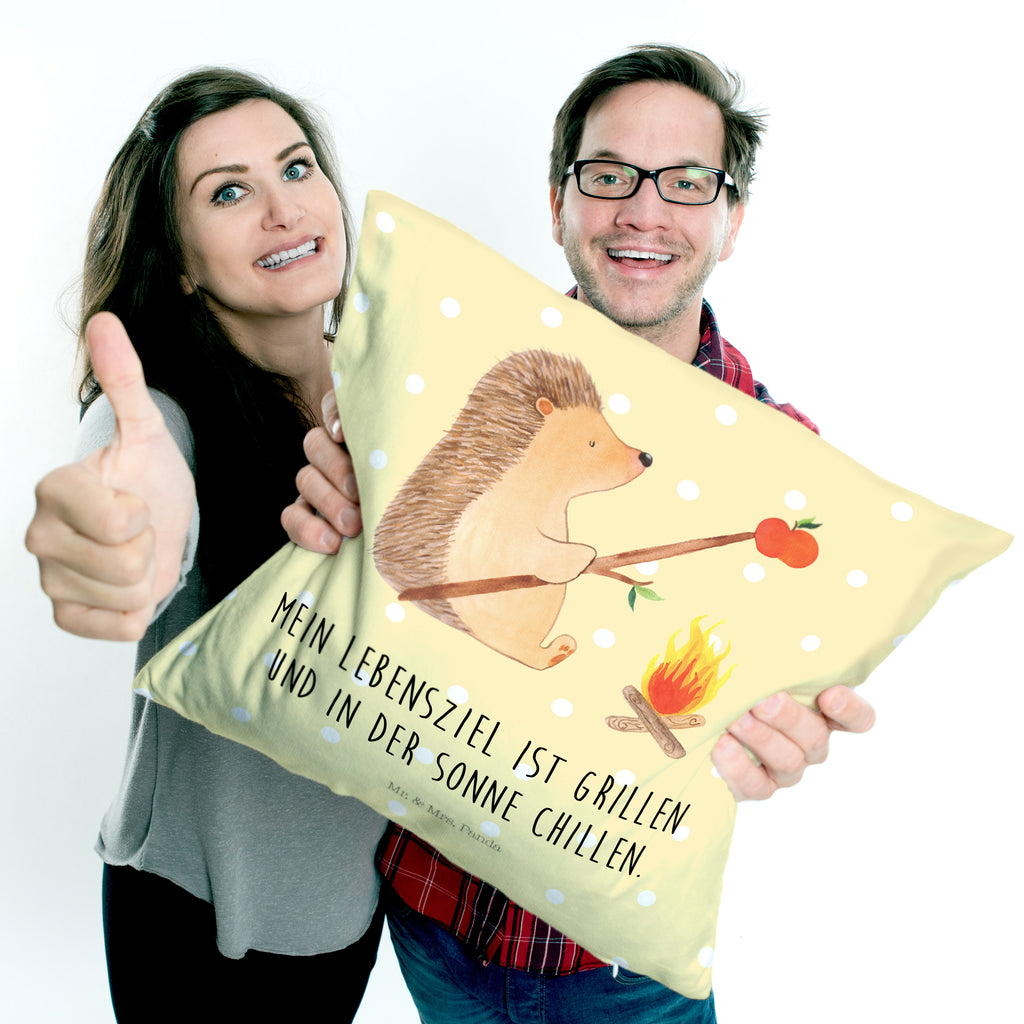 40x40 Kissen Igel grillt Kissenhülle, Kopfkissen, Sofakissen, Dekokissen, Motivkissen, Tiermotive, Gute Laune, lustige Sprüche, Tiere, Igel, Grillen, Ziele, Motivation, arbeitslos, Sinn des Lebens, Spruch
