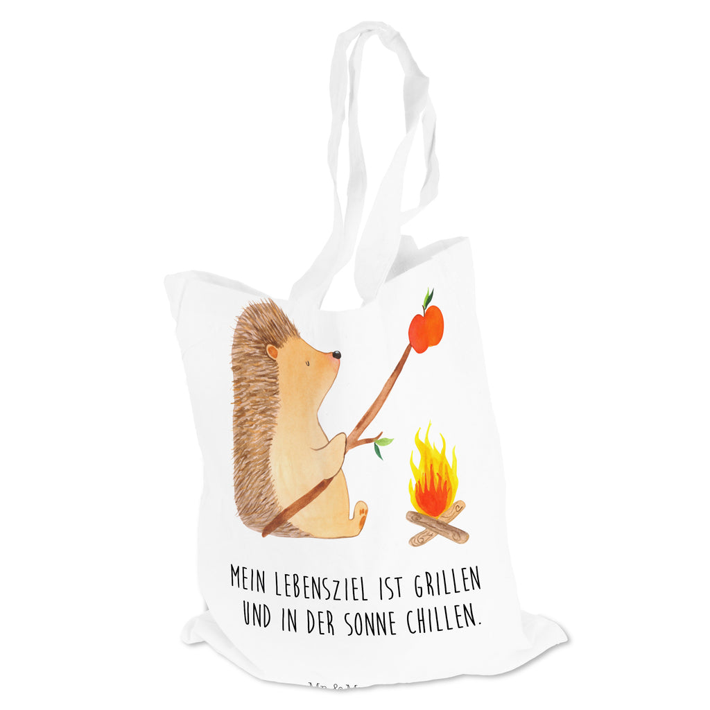 Tragetasche Igel grillt Beuteltasche, Beutel, Einkaufstasche, Jutebeutel, Stoffbeutel, Tiermotive, Gute Laune, lustige Sprüche, Tiere, Igel, Grillen, Ziele, Motivation, arbeitslos, Sinn des Lebens, Spruch