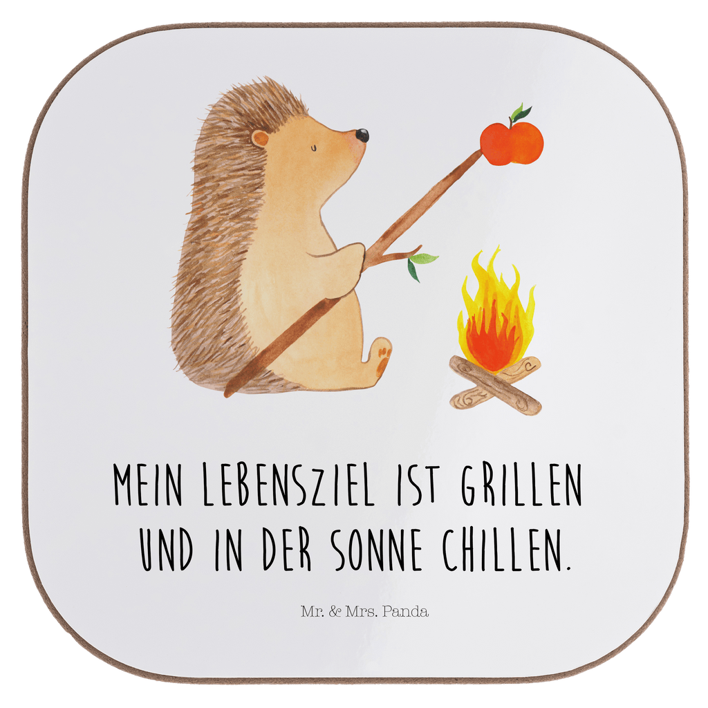 Quadratische Untersetzer Igel grillt Bierdeckel, Glasuntersetzer, Untersetzer Gläser, Getränkeuntersetzer, Tiermotive, Gute Laune, lustige Sprüche, Tiere, Igel, Grillen, Ziele, Motivation, arbeitslos, Sinn des Lebens, Spruch