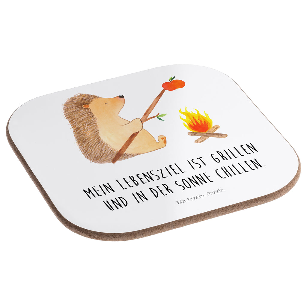Quadratische Untersetzer Igel grillt Bierdeckel, Glasuntersetzer, Untersetzer Gläser, Getränkeuntersetzer, Tiermotive, Gute Laune, lustige Sprüche, Tiere, Igel, Grillen, Ziele, Motivation, arbeitslos, Sinn des Lebens, Spruch