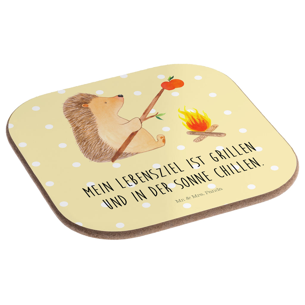 Quadratische Untersetzer Igel grillt Bierdeckel, Glasuntersetzer, Untersetzer Gläser, Getränkeuntersetzer, Tiermotive, Gute Laune, lustige Sprüche, Tiere, Igel, Grillen, Ziele, Motivation, arbeitslos, Sinn des Lebens, Spruch