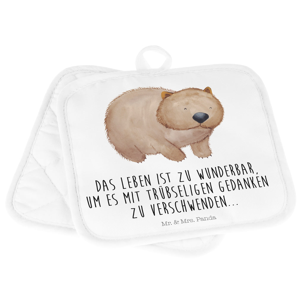 2er Set Topflappen  Wombat Topflappen, Topfuntersetzer, Ofenhandschuh, Topflappen Set, Topflappen lustig, Topflappen mit Spruch, Tiermotive, Gute Laune, lustige Sprüche, Tiere, Wombat, Das Leben ist schön, Motivation, Spruch, Australien