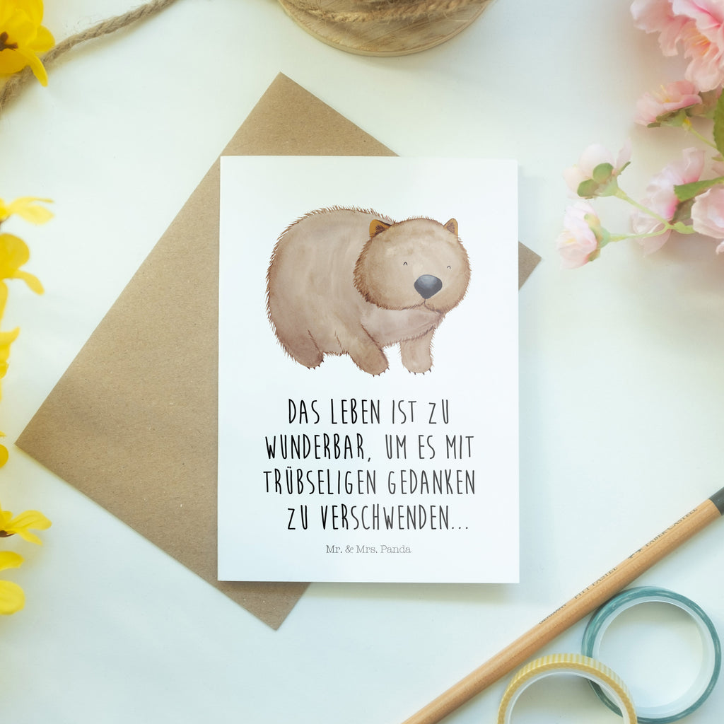 Grußkarte Wombat Klappkarte, Einladungskarte, Glückwunschkarte, Hochzeitskarte, Geburtstagskarte, Karte, Tiermotive, Gute Laune, lustige Sprüche, Tiere, Wombat, Das Leben ist schön, Motivation, Spruch, Australien