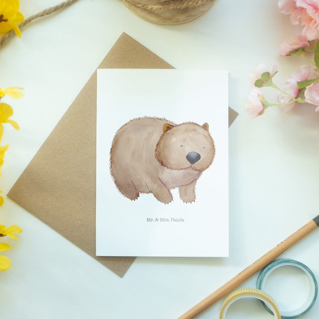 Grußkarte Wombat Klappkarte, Einladungskarte, Glückwunschkarte, Hochzeitskarte, Geburtstagskarte, Karte, Tiermotive, Gute Laune, lustige Sprüche, Tiere, Wombat, Das Leben ist schön, Motivation, Spruch, Australien
