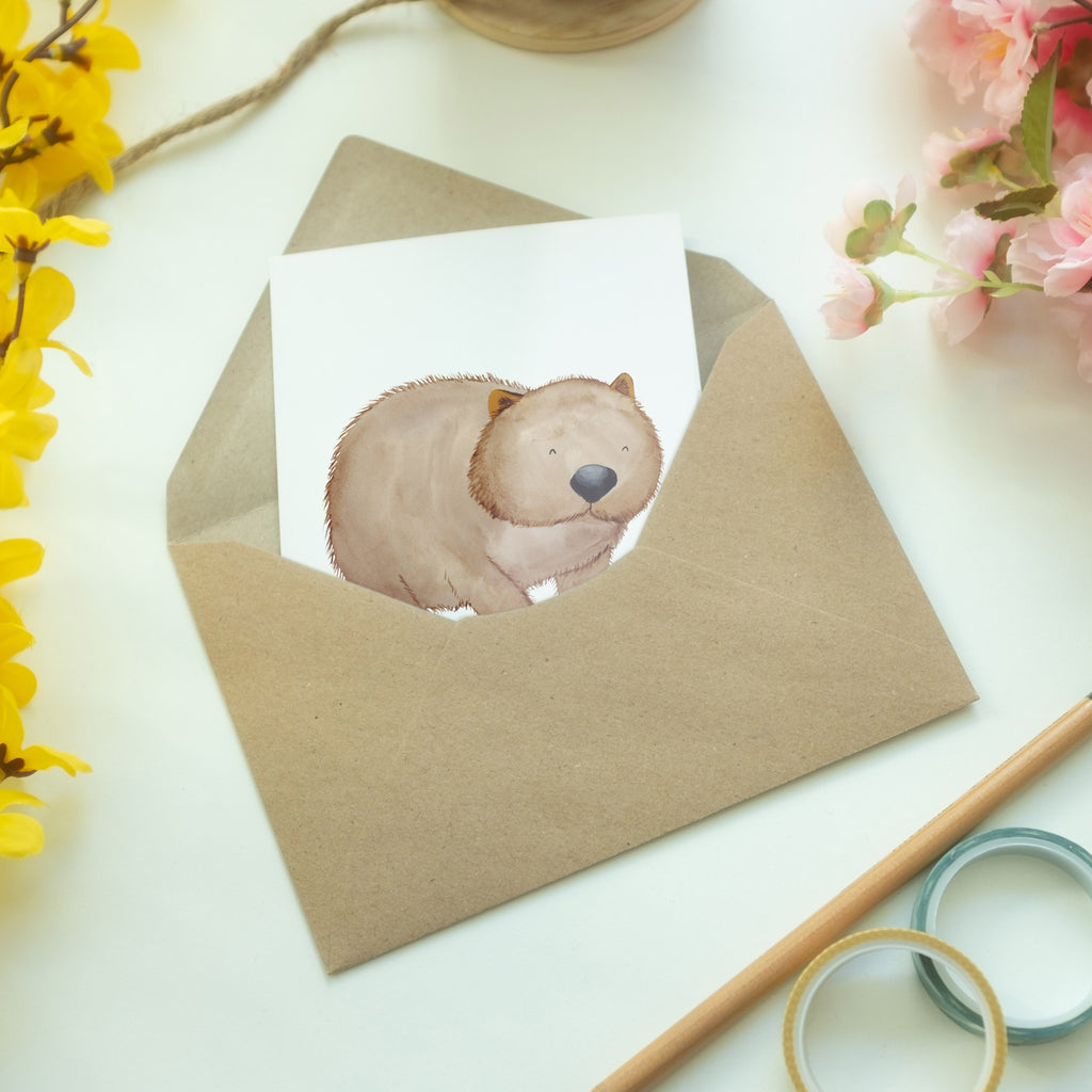 Grußkarte Wombat Klappkarte, Einladungskarte, Glückwunschkarte, Hochzeitskarte, Geburtstagskarte, Karte, Tiermotive, Gute Laune, lustige Sprüche, Tiere, Wombat, Das Leben ist schön, Motivation, Spruch, Australien