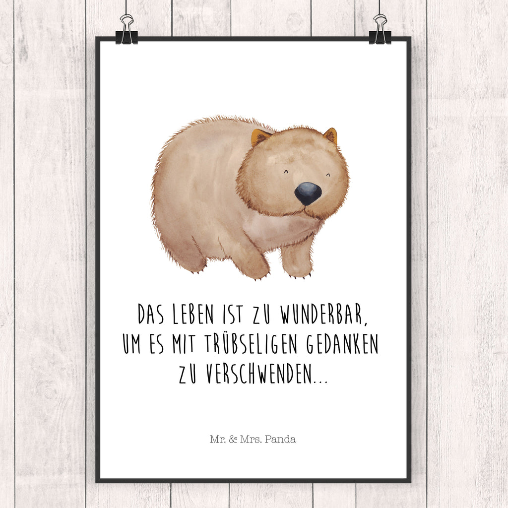 Poster Wombat Poster, Wandposter, Bild, Wanddeko, Küchenposter, Kinderposter, Wanddeko Bild, Raumdekoration, Wanddekoration, Handgemaltes Poster, Mr. & Mrs. Panda Poster, Designposter, Kunstdruck, Posterdruck, Tiermotive, Gute Laune, lustige Sprüche, Tiere, Wombat, Das Leben ist schön, Motivation, Spruch, Australien