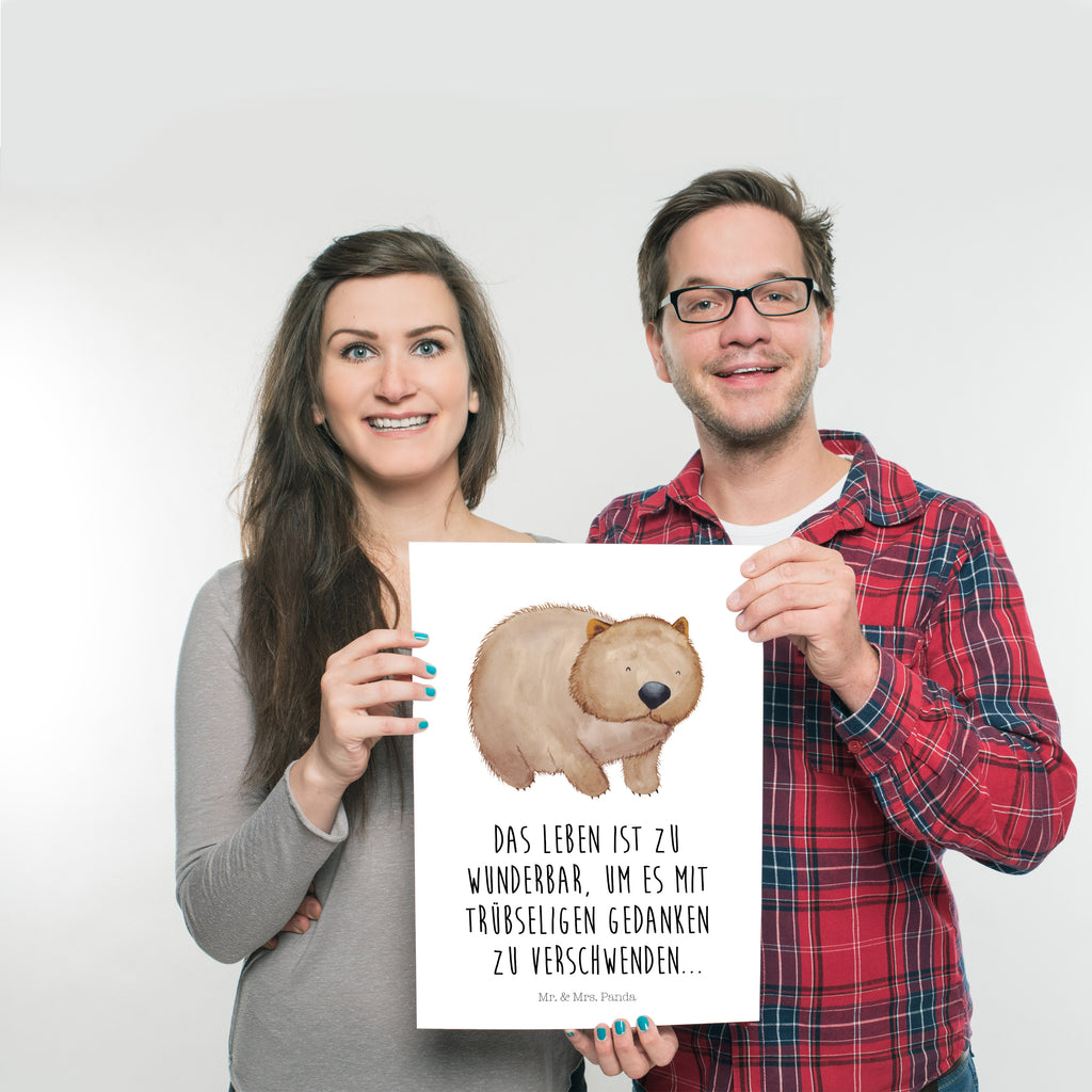 Poster Wombat Poster, Wandposter, Bild, Wanddeko, Küchenposter, Kinderposter, Wanddeko Bild, Raumdekoration, Wanddekoration, Handgemaltes Poster, Mr. & Mrs. Panda Poster, Designposter, Kunstdruck, Posterdruck, Tiermotive, Gute Laune, lustige Sprüche, Tiere, Wombat, Das Leben ist schön, Motivation, Spruch, Australien