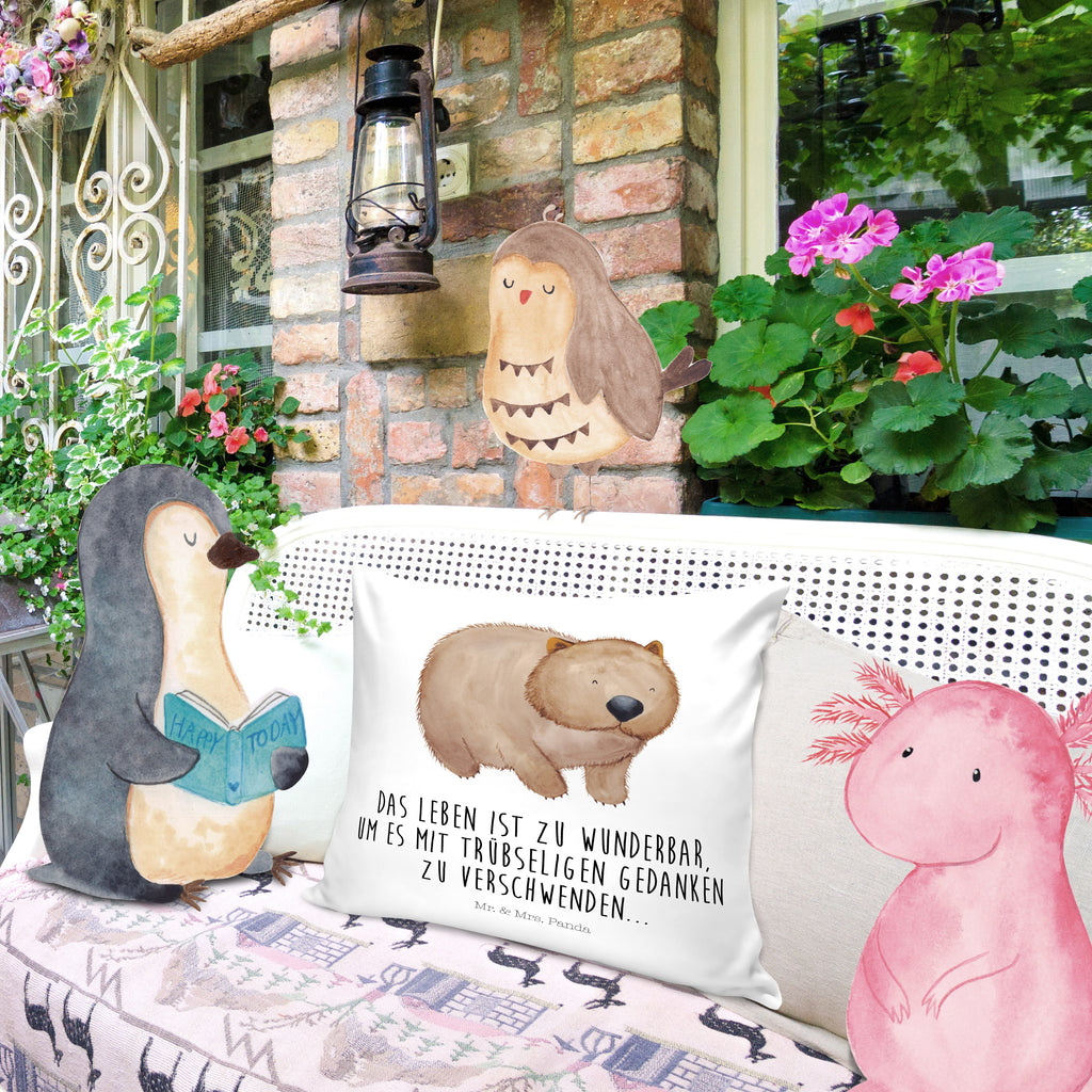 40x40 Kissen Wombat Kissenhülle, Kopfkissen, Sofakissen, Dekokissen, Motivkissen, Tiermotive, Gute Laune, lustige Sprüche, Tiere, Wombat, Das Leben ist schön, Motivation, Spruch, Australien